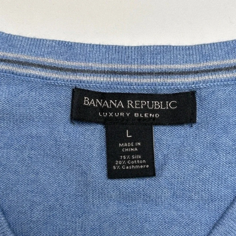Banana Republic Men Silk Cashmere Luxury Blend V-Neck Sweater Blue Size L Preppy